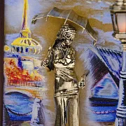 Картина «Девушка с зонтом. Набережная. Мост» на ониксе с подсветкой — оригинальный подарок — фотография 5