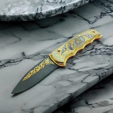 Дамасский складной нож «Полосатый хищник» — оригинальный подарок