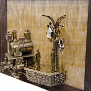 Бронзовая картина «Поезд» с часами — оригинальный подарок — фотография 8
