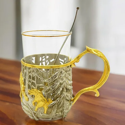 Латунный подстаканник «Охота на медведя» — оригинальный подарок